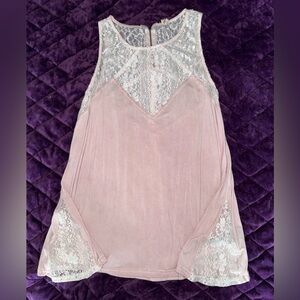 POL Lace Accent Blouse - Light Pink and White